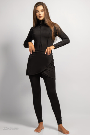 HUDO BLACK 4 PIECES BURKINI TOP , PANTS , SKIRT , SWIM CAP