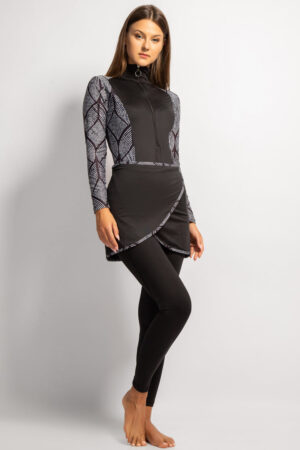 HUDO B/WLACK 4 PIECES BURKINI TOP , PANTS , SKIRT , SWIM CAP