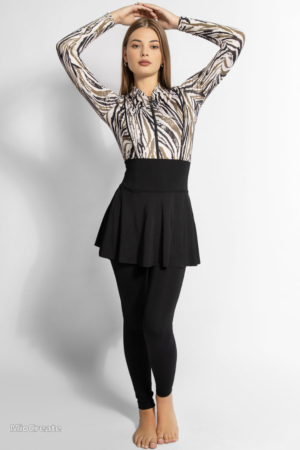 HUDO WHITE 4 PIECES BURKINI TOP , PANTS , SKIRT , SWIM CAP