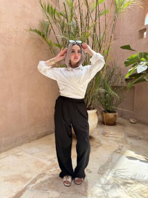 Black linen wide leg pants
