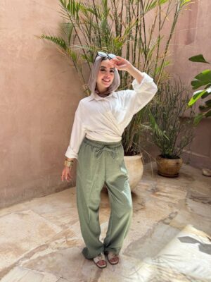Mint linen wide leg pants