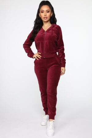 Burgundy Hudo Soft Velour Legging Set