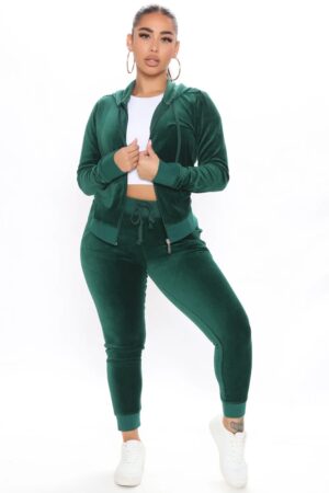 Dark Green Hudo Soft Velour Legging Set